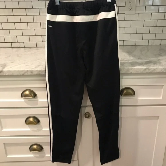 Adidas Youth Joggers Black White Boys Medium Side Pockets Good Condition - Picture 3 of 5